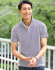 ランダムテレコ襟ワイヤー入り半袖・7分袖スキッパーポロシャツ