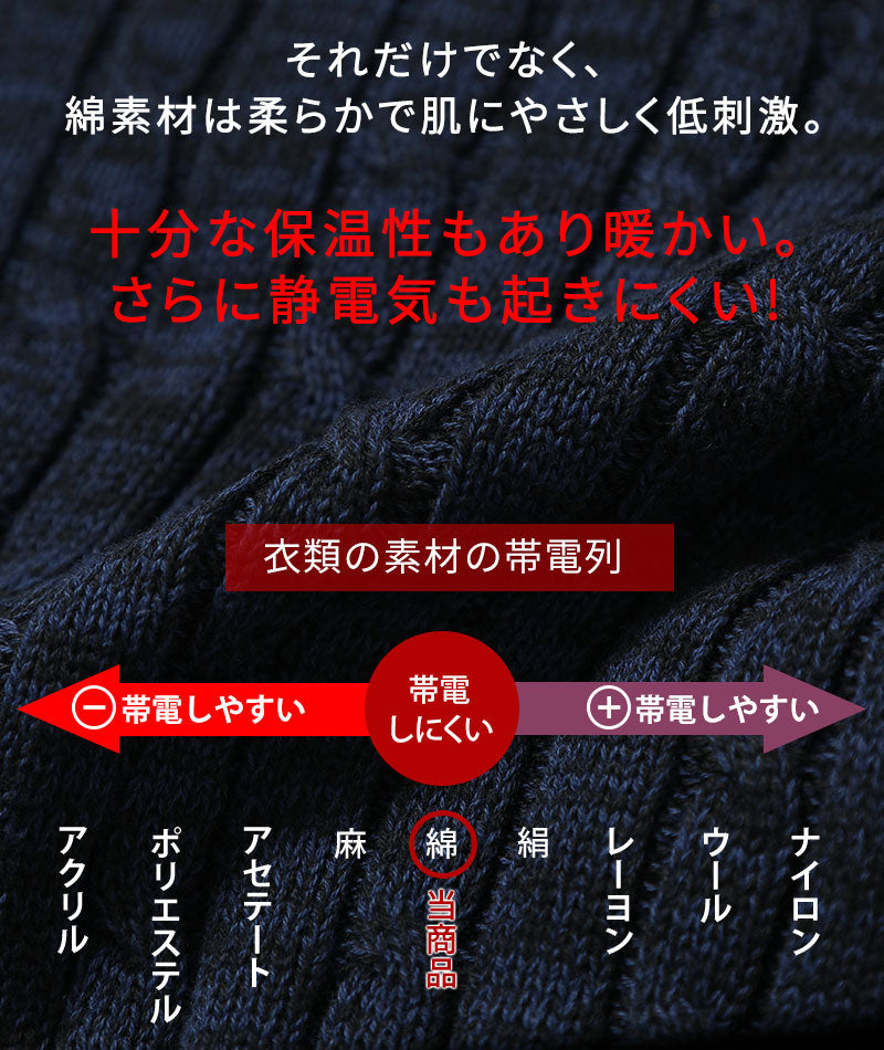 ケーブル編みタートルネックコットンニット