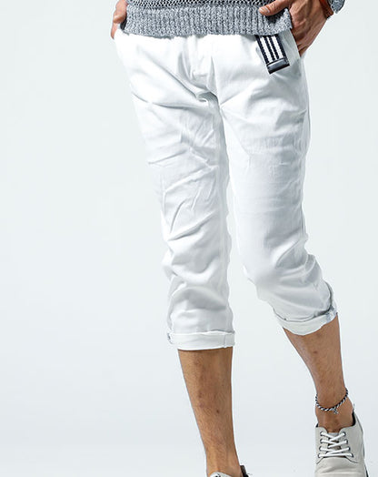 ベルト付きマリンデザインストレッチクロップドチノパンツ