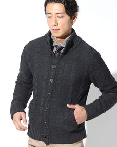 肉厚ウール混スリムスタンドカラーニットアウター