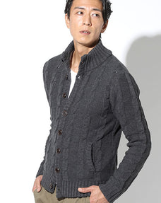 肉厚ウール混スリムスタンドカラーニットアウター