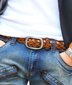 編み込み本革ベルト