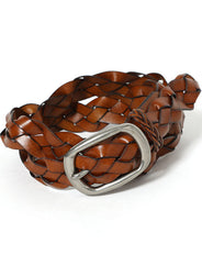 汚し加工本革編み込みメッシュベルト