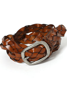 汚し加工本革編み込みメッシュベルト