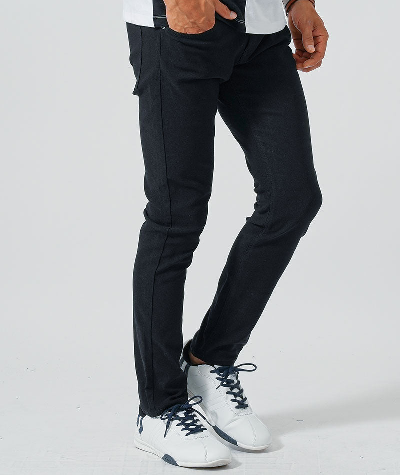 40代メンズ3点コーデセット　サックス7分袖デニムシャツ×白半袖Tシャツ×黒スリムイチノパンツ