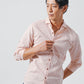 40代メンズ3点コーデセット　ピンク7分袖綿麻シャツ×白7分袖Tシャツ×スリムインディゴデニムパンツ