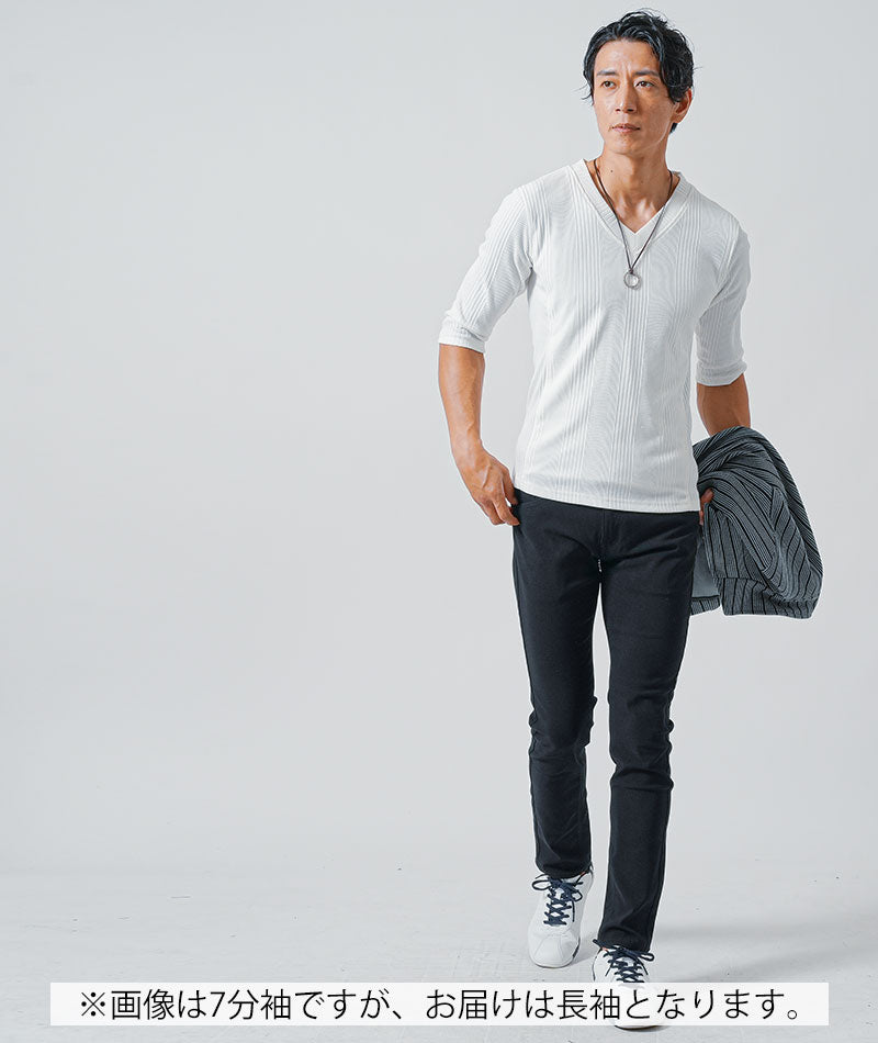 40代メンズ3点コーデセット　グレースタンドカラージャケット×白長袖Tシャツ×黒スリムチノパンツ