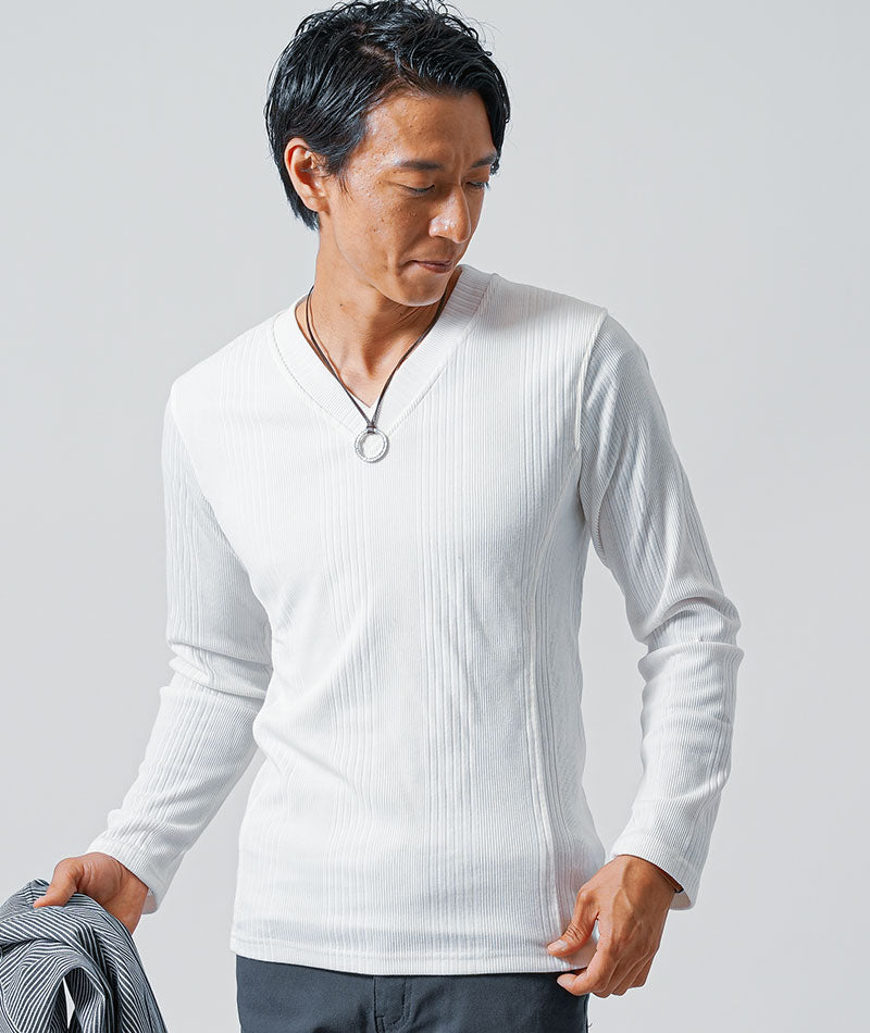 40代メンズ3点コーデセット　ネイビー長袖シャツパーカー×白長袖Tシャツ×チャコールスリムチノパンツ