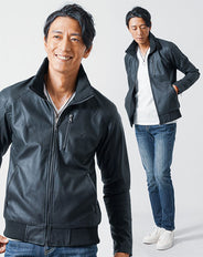 3点コーデセット 黒長袖ライダースジャケット×白長袖Tシャツ×スリムインディゴデニムパンツ