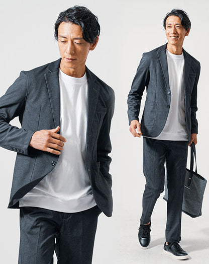40代メンズ3点コーデセット　セットアップ グレンチェックン長袖テーラードジャケット×白長袖Tシャツ×グレンチェックスリムスラックスパンツ