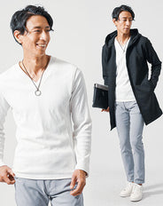 3点コーデセット 黒長袖フーディガン×白長袖Tシャツ×グレースリムチノパンツ