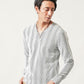 40代メンズ冬の3点コーデセット　ネイビーダウンジャケット×白長袖Tシャツ×ベージュスリムチノパンツ