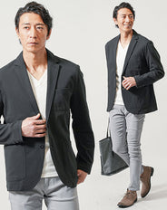 3点コーデセット 黒長袖テーラードジャケット×白長袖Tシャツ×グレースリムチノパンツ