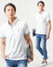 40代メンズ3点コーデセット　白半袖チェックポロシャツ×白半袖アーガイルポロシャツ×ブルーアンクルデニムパンツ