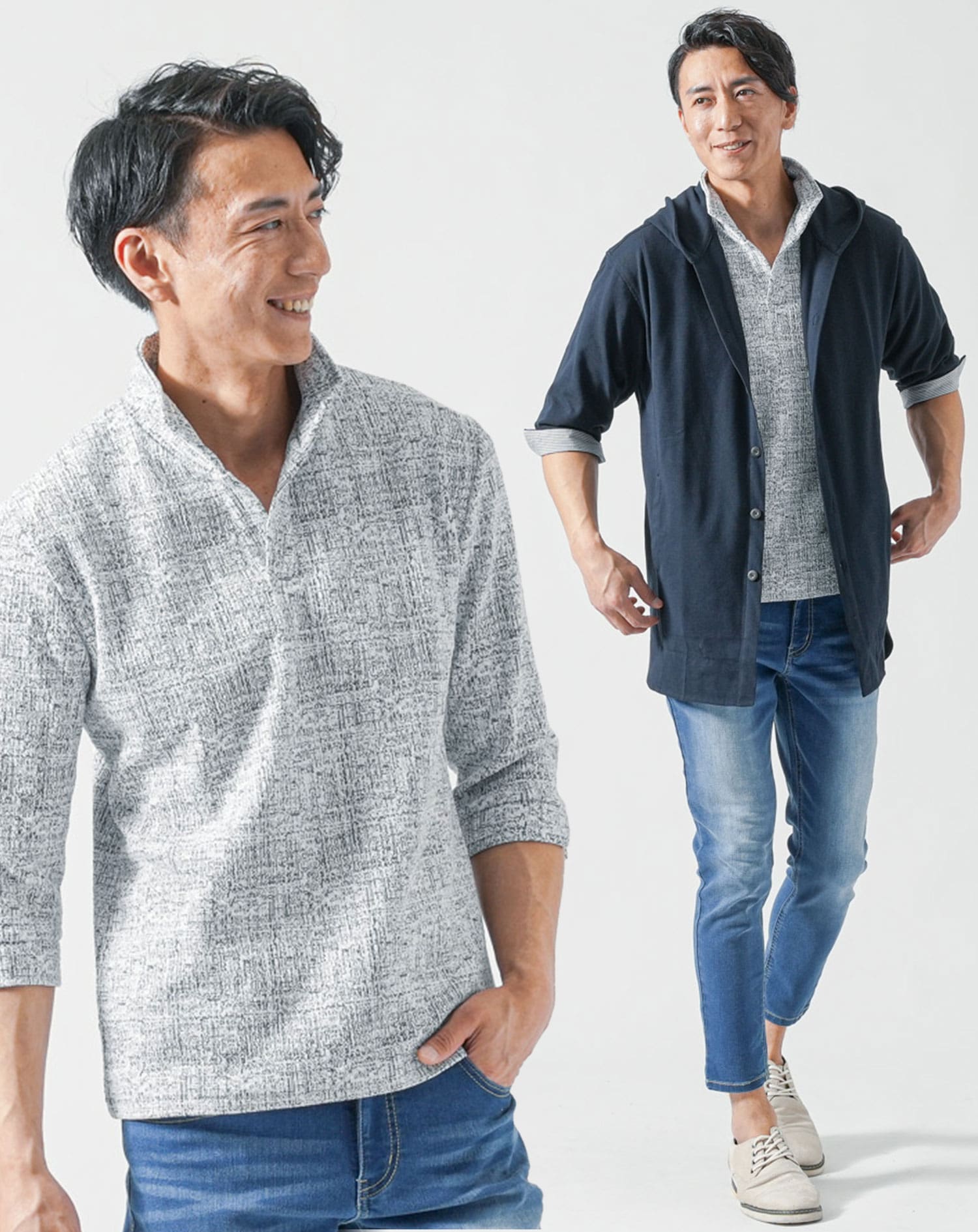 40代 メンズ 夏 コーデ マネキン買い クールマックス7分袖シャツ