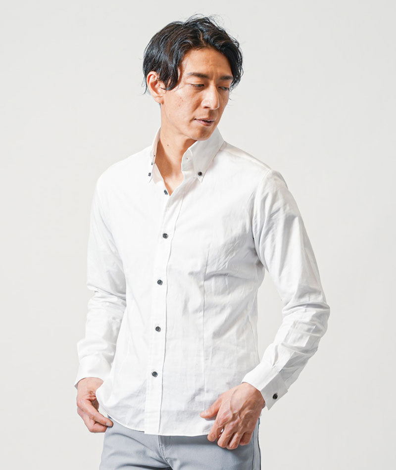 40代メンズトップス3点コーデセット　ネイビーステンカラーコート×ワイン長袖ニットTシャツ×白長袖シャツ