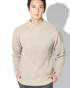 7G片畦襟ラインデザインモックネックニット