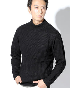 7G片畦襟ラインデザインモックネックニット