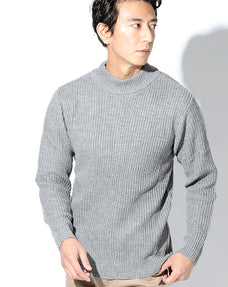 7G片畦襟ラインデザインモックネックニット