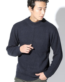 7G片畦襟ラインデザインモックネックニット