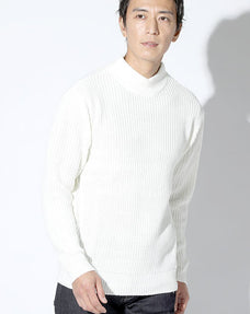 7G片畦襟ラインデザインモックネックニット