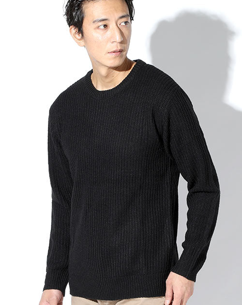 7G片畦襟ラインデザインクルーネックニットセーター Biz