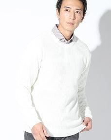 7G片畦襟ラインデザインクルーネックニット