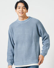 オーバーサイズフェイクレイヤード長袖クルーネックニットTシャツ
