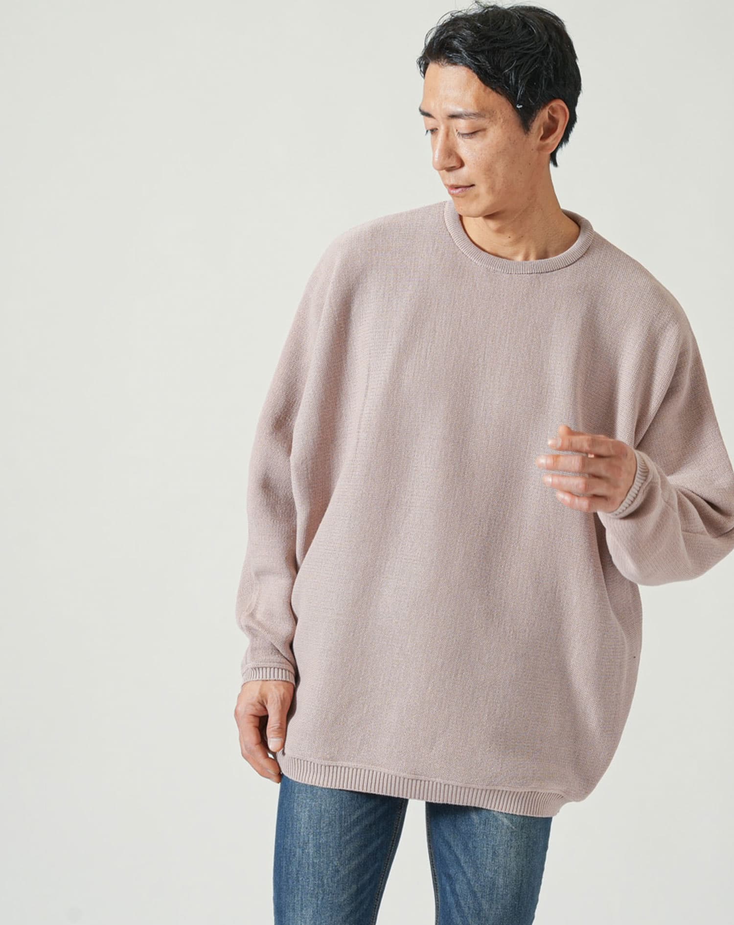 ドルマンスリーブゆったり長袖クルーネックニット