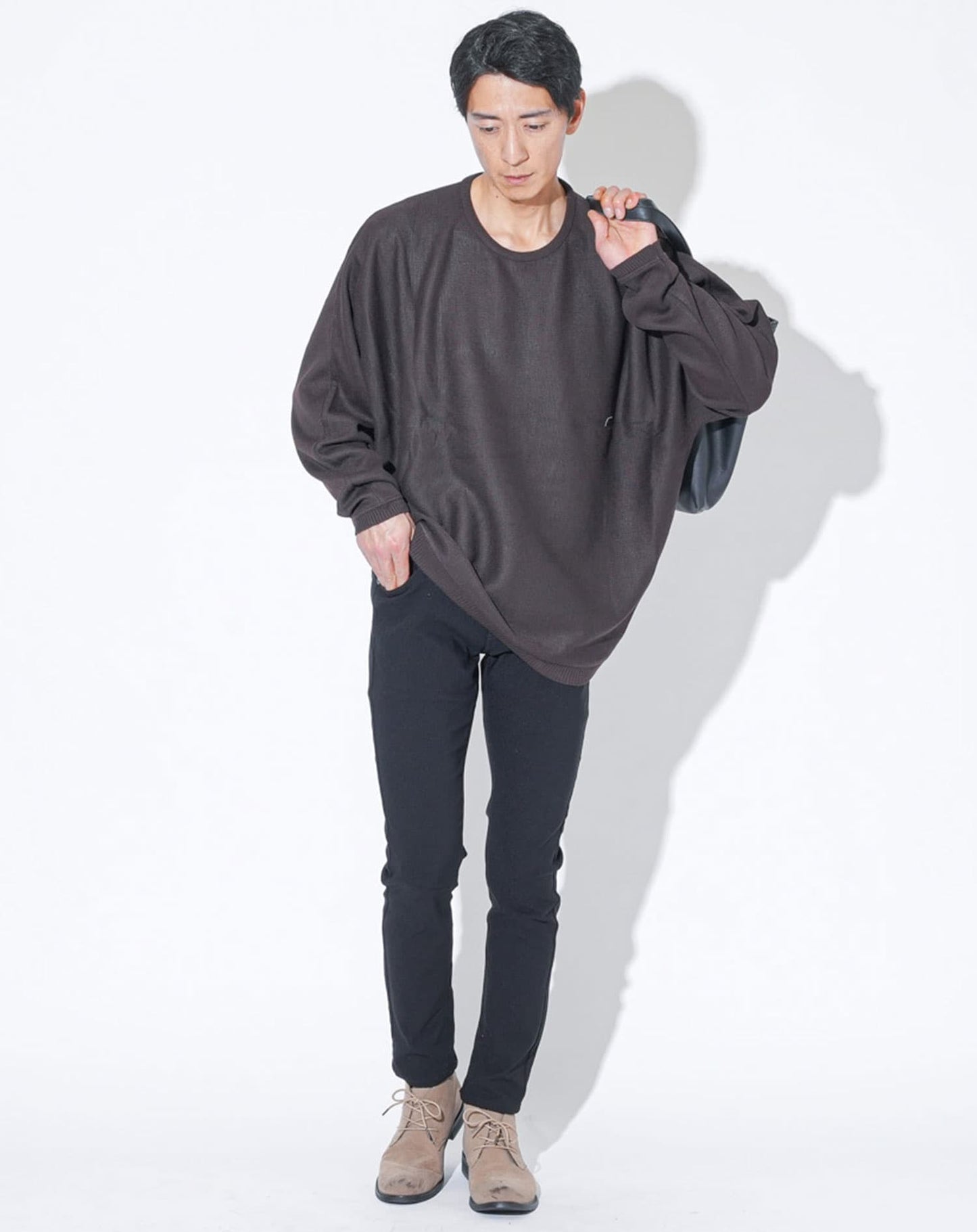 ドルマンスリーブゆったり長袖クルーネックニット