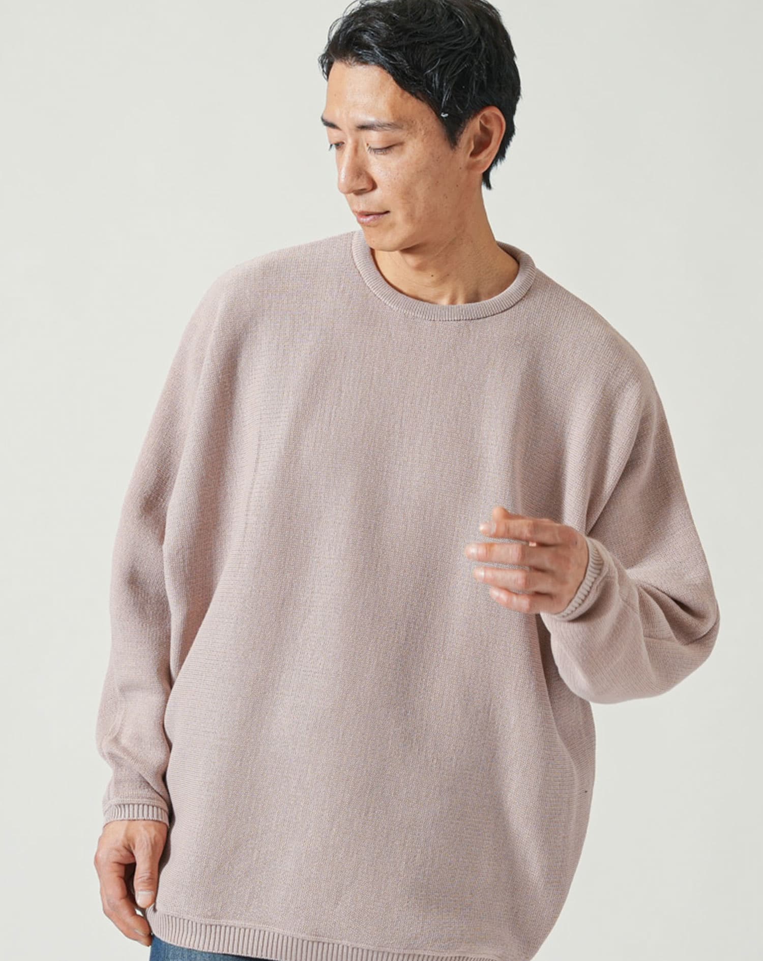 ドルマンスリーブゆったり長袖クルーネックニット