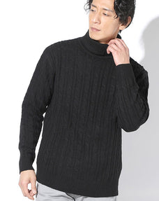 7Gケーブル編みタートルネックニットセーター