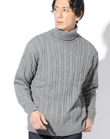 7Gケーブル編みタートルネックニットセーター