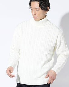 7Gケーブル編みタートルネックニットセーター