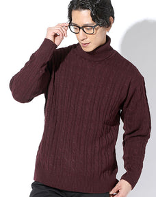 7Gケーブル編みタートルネックニットセーター
