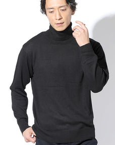 ウール混アンチピリングストレッチタートルネックニットセーター