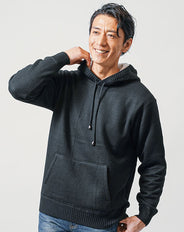 裏ボア素材プルオーバー長袖ニットパーカー