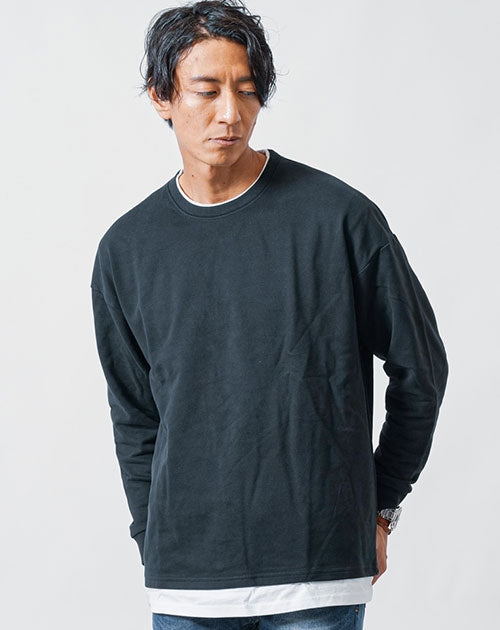 フェイクレイヤード長袖クルーネックTシャツ