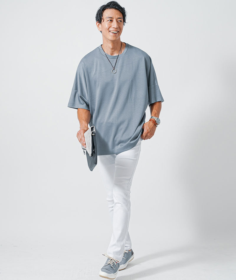 接触冷感ドルマンスリーブオーバーサイズ半袖クルーネックＴシャツ