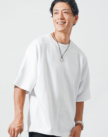 お腹が目立ちにくい接触冷感ドルマンスリーブオーバーサイズ半袖クルーネックTシャツ