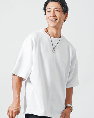 接触冷感ドルマンスリーブ半袖クルーネックTシャツ白