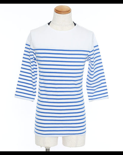 フェイクレイヤードデザインパネルボーダー7分袖カットソー