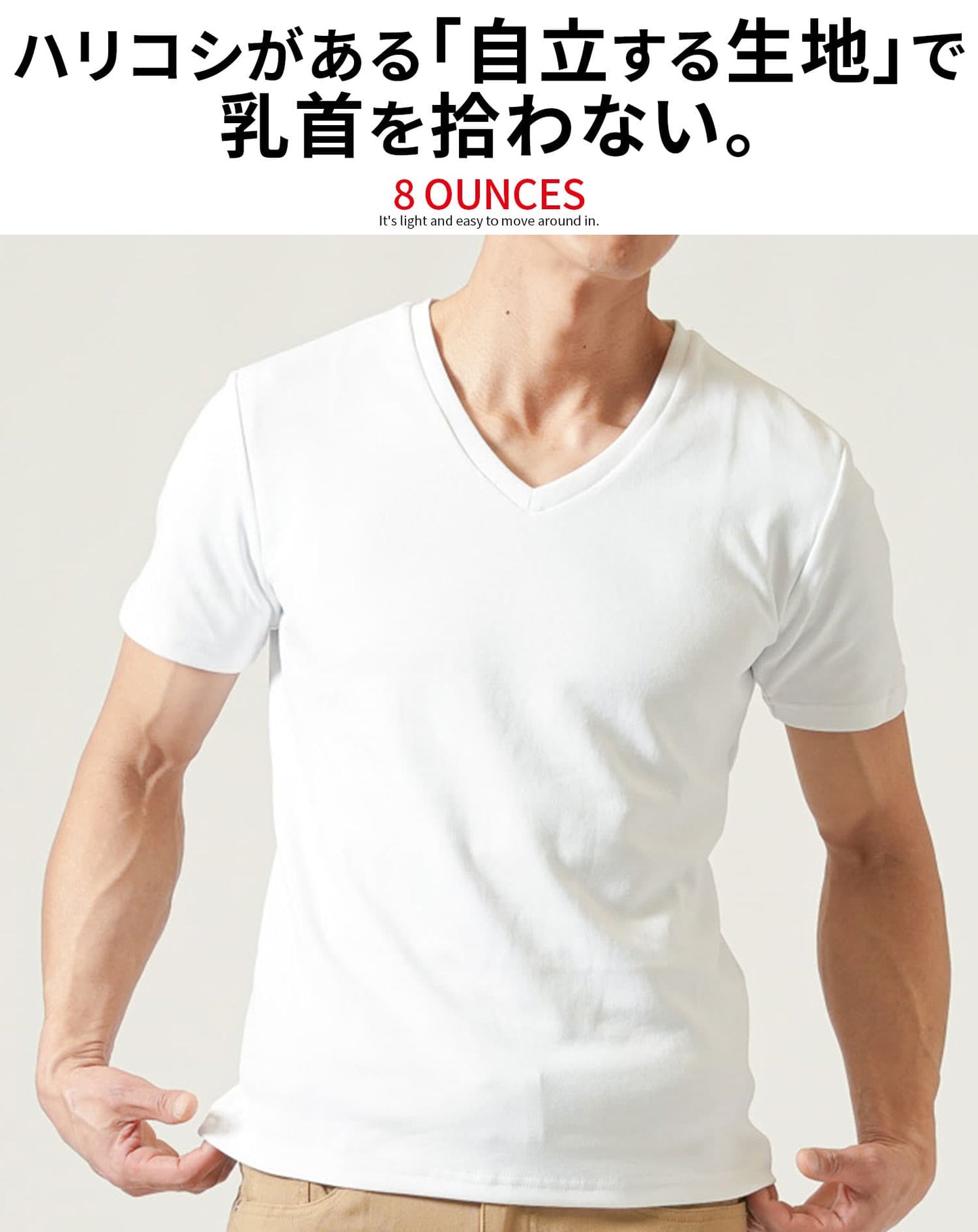 接触冷感＆乳首が透けにくいスリムフィット半袖VネックTシャツ