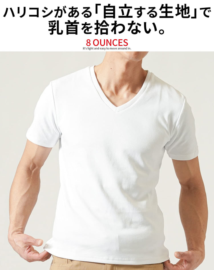 接触冷感＆乳首が透けにくいスリムフィット半袖VネックTシャツ