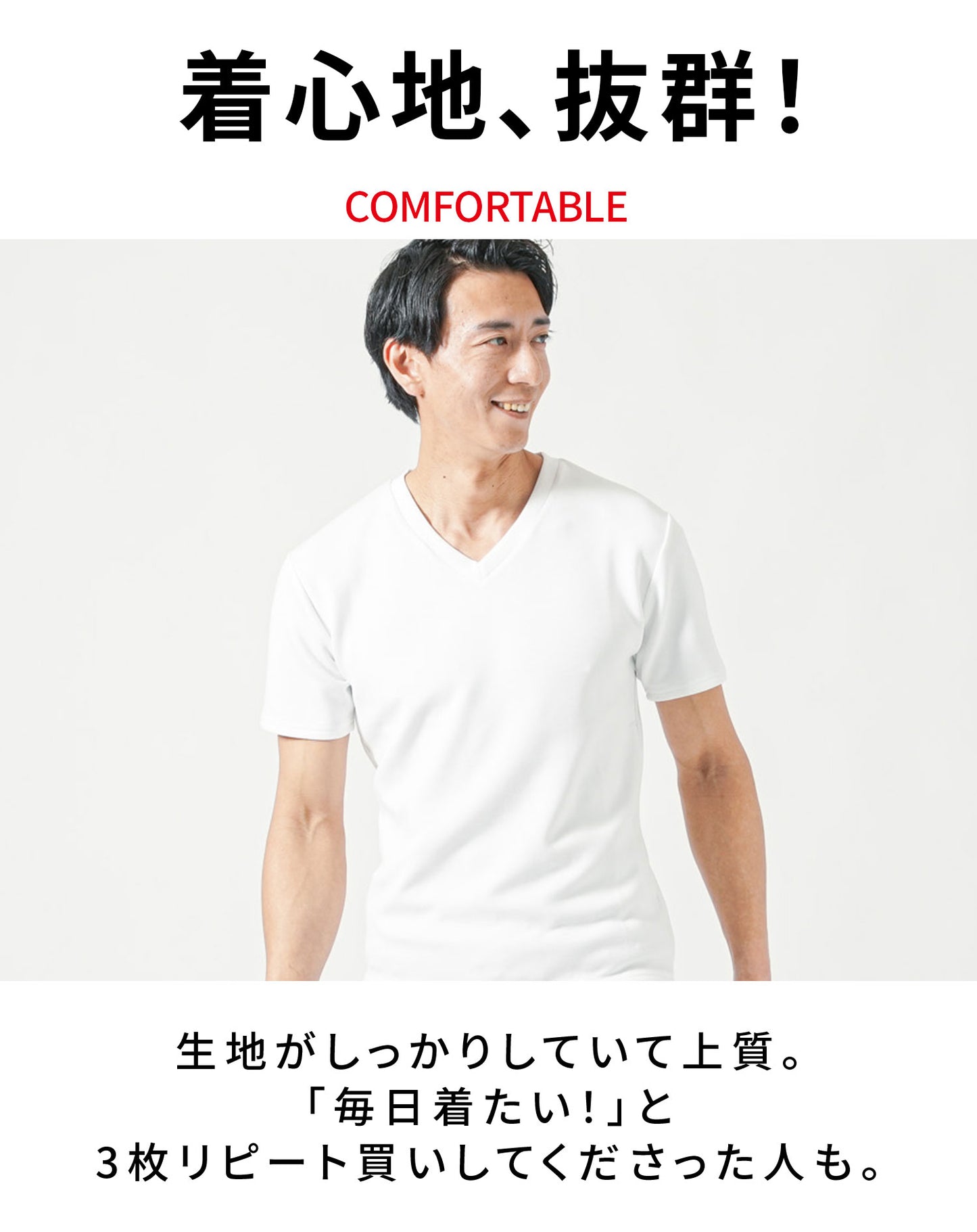 乳首透けしにくい接触冷感スリムフィット半袖VネックTシャツ