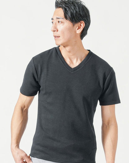 接触冷感＆乳首が透けにくいスリムフィット半袖VネックTシャツ