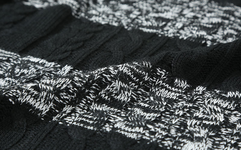 ケーブル編みボーダーデザインアクリルニットパーカー