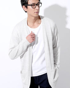 麻タッチロングカーディガン