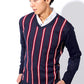 ストライプ柄Vネックニットセーター Biz
