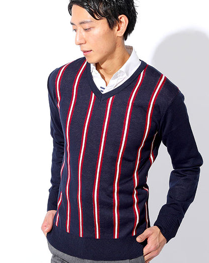 ストライプ柄Vネックニットセーター Biz